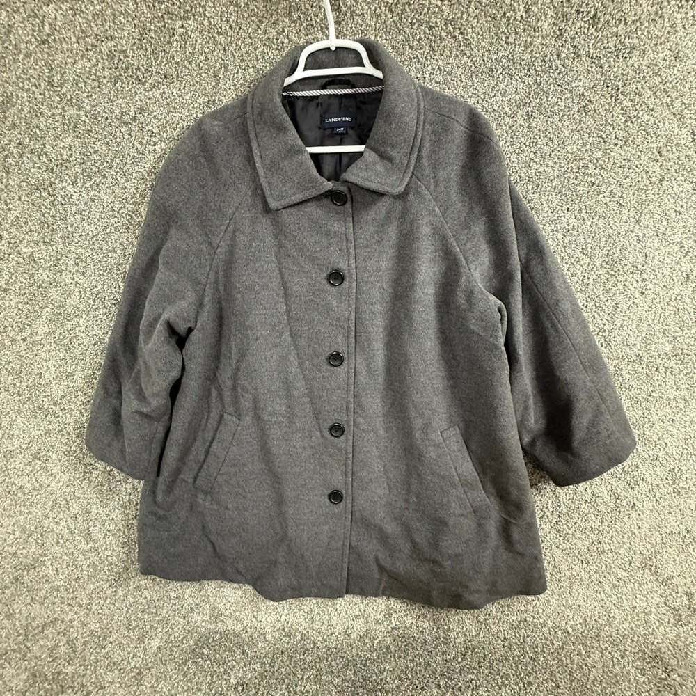 Lands End Gray Wool Angora Blend Button Front Car Coat Jacket Womens 24W Plus